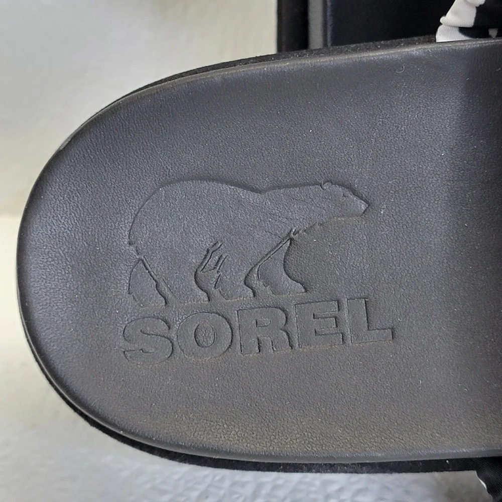Sorel Women's Roaming Two Strap Slide Sandals Black White Size 9.5
